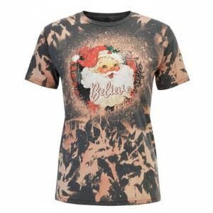 Bleached Santa Believe Graphic‎ T Shirt Gildan Softstyle XL Christmas Holiday